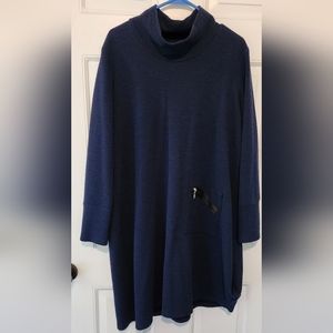 Turtleneck Long Sleeve Tunic Dress - Navy